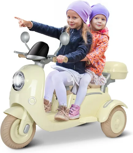 Moto eléctrica de 12 V y 2 plazas para niños, moto de paseo con control remoto, caja de almacenamiento, música, luz LED, claxon, motor de 2x50W,
