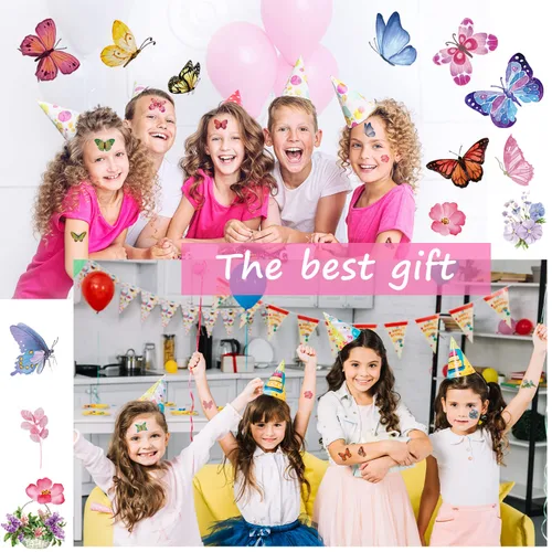 Miniatura 2 de Tatuajes de mariposa para niños y mujeres, 100 calcomanías temporales de mariposa coloridas e impermeables para recuerdos de fiesta, regalos, 100