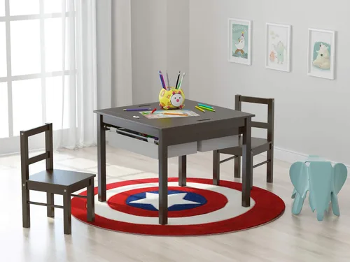 Miniatura 5 de UTEX Juego de mesa de construcción para niños 2 en 1 de madera con 2 sillas y cajones de almacenamiento, y base para legos integrada compatible