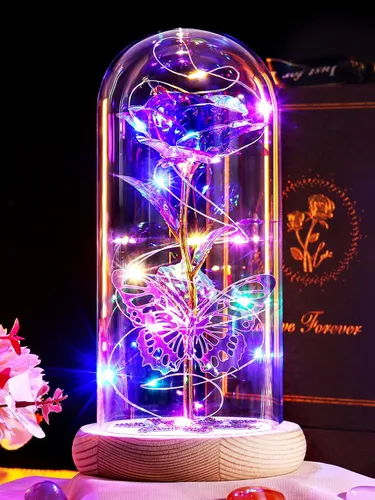 Miniatura 6 de Regalos de rosas para el día de la madre, rosas de cristal de galaxia preservadas para siempre, rosas iluminadas en cúpula de cristal, regalos de B