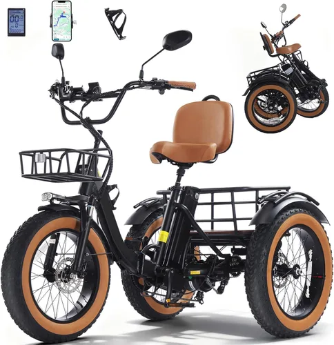 Miniatura 11 de Electric Tricycle for Adults 750W(Peak 1350W) 48V15.6Ah Etrike 20"x4" Fat Tire Electric Trike 3-Wheel Aluminum Alloy Folding Electric Tricycle Max
