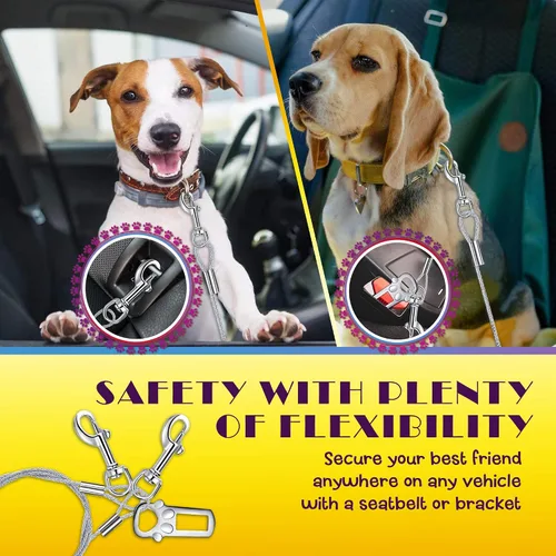 Miniatura 2 de Cinturón de seguridad para automóvil para perro sin masticar ni masticar, cinturón de seguridad para cachorros, con doble clip y cierre de fijación