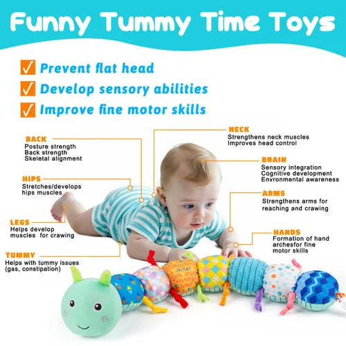 Miniatura 3 de Topsochir Juguetes de Tiempo Boca Abajo para Bebés de 0-6 Meses Peluche Musical de Animal de Oruga para Infantes de 6-12 Meses Juguete Sensorial