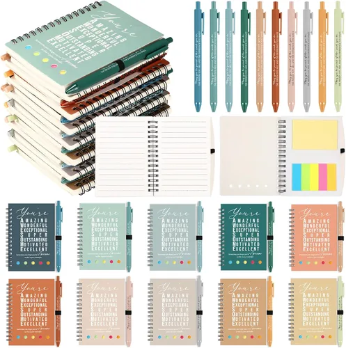 Miniatura 10 de Jetec 20 piezas/10 juegos de regalo para profesores, cuaderno motivacional en espiral con notas adhesivas, bolígrafo a granel, diarios inspiradores