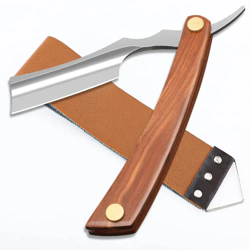 Navaja recta con estuche - Afeitadora profesional de borde recto de barbero de acero inoxidable premium con estuche de afeitar para hombres para uso