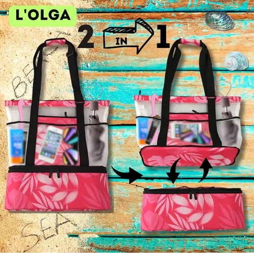 Miniatura 15 de L'OLGA Bolsa grande de malla con enfriador aislado desmontable, bolsa de fin de semana de playa