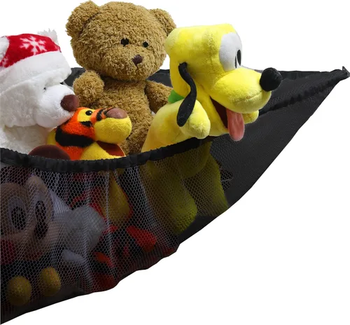 Miniatura 3 de Simple Houseware Paquete de 2 Redes Hamaca para Animales de Peluche, Almacenamiento de Pared en Esquina para Habitación de Niños, Negro