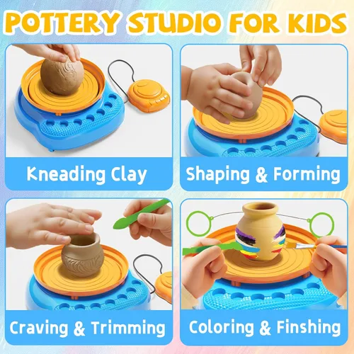 Miniatura 8 de Vinkp Rueda de cerámica para niños, kit completo de pintura de cerámica, artes y manualidades para niños de 8 a 12 años con arcilla seca al aire