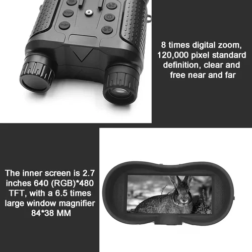 Miniatura 2 de MAYKEA Gafas de visión nocturna binocular montadas en la cabeza, zoom digital 8X, nivel IP54 impermeable, con pantalla TFT Ultra HD de 2.7 pulgadas