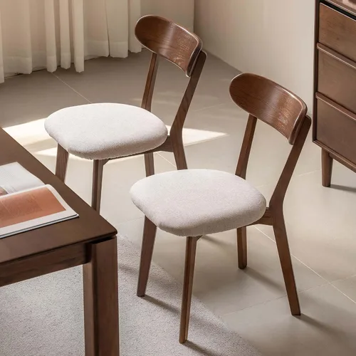 Miniatura 20 de Sillas de comedor de roble macizo 100%, silla de comedor moderna de mediados de siglo con respaldo curvo, sillas de comedor tapizadas en tela