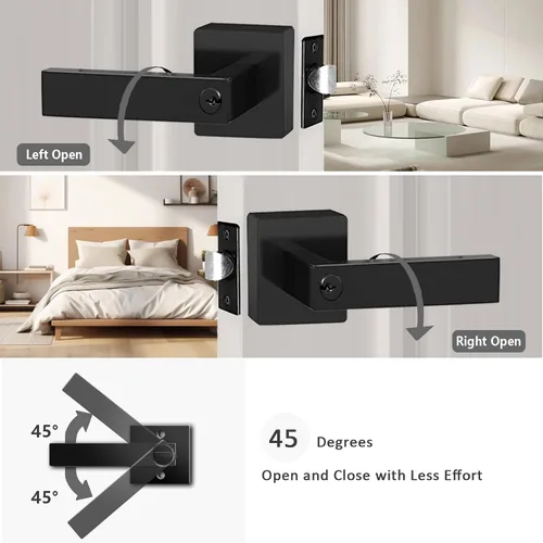 Miniatura 3 de Manija de puerta negra mate resistente, manija de puerta de entrada con llave igual, pomos de puerta con cerradura y llave, manija de puerta Negro