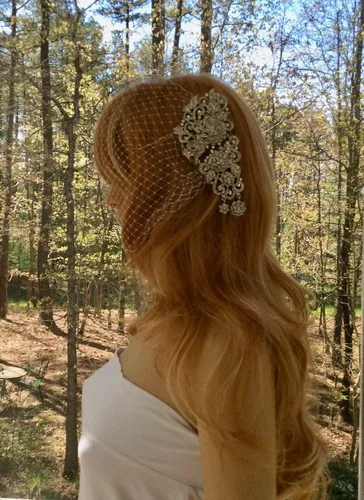 Miniatura 4 de Bride Wedding Birdcage Veil Short White Lace Bridal Veil with Comb