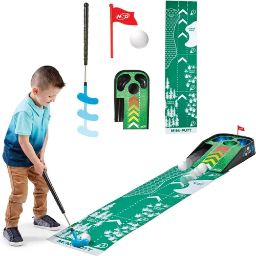 Juego de golf electrónico mini NSG para niños – Juguete de golf para interior con tapete de 4 pies, bandera de puntería, retorno automático de