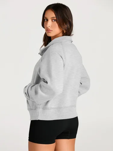 Miniatura 5 de AUTOMET Sudaderas con media cremallera para mujer, sudadera corta de vellón con cremallera de un cuarto, sudaderas con capucha para el otoño, a