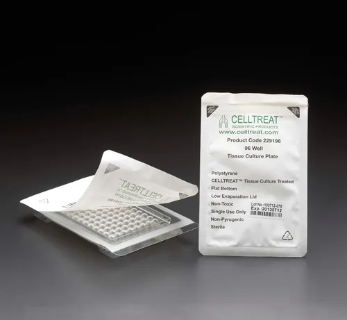 Miniatura 2 de Celltreat 229195 96 Placa de cultivo de tejidos de poliestireno transparente con tapa, estéril, área de crecimiento celular de 0.1 in², fondo plano