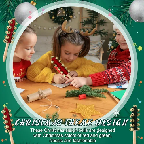 Miniatura 6 de Cindeer 2 Piezas Cascabeles de Trineo de Mano de Navidad Mango de Madera Cascabel Instrumentos Musicales Sonajero Instrumento de Percusión Musical