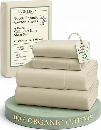 Miniatura 153 de LANE LINEN Sábanas 100% algodón orgánico para cama tamaño King, sábanas de percal suave, transpirables, de lujo, estilo hotelero, lavables a 09