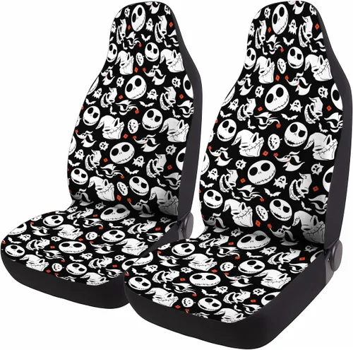 Miniatura 29 de GENANY Horror Nightmare Skellington - 2 fundas de asiento delantero para automóvil, camión, SUV, regalos de Navidad, funda de asiento de cubo
