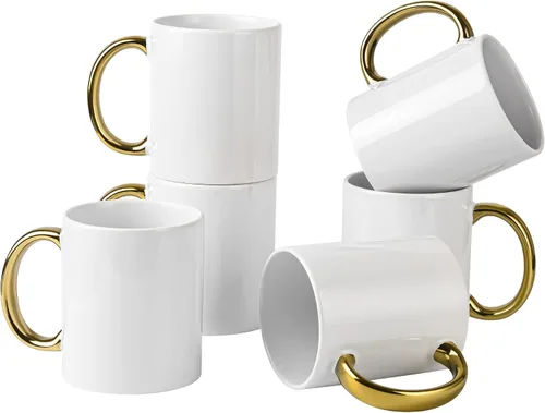 BYCNZB Juego de 6 tazas blancas de 12 onzas, tazas blancas de sublimación, tazas de cerámica revestidas para bricolaje, para café, té, café con