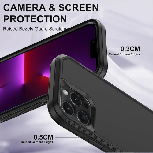 Miniatura 3 de Funda para iPhone 13 Pro Max con 2 protectores de pantalla, protección contra caídas a prueba de golpes, cuerpo completo, resistente, 3 capas, Negro