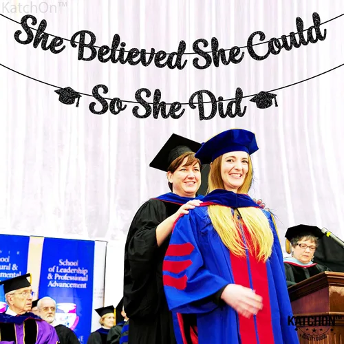 Miniatura 3 de KatchOn, Cartel de She Believed She Could So She Did, con purpurina, 10 pies, sin bricolaje, pancarta negra para decoraciones de graduación 2026