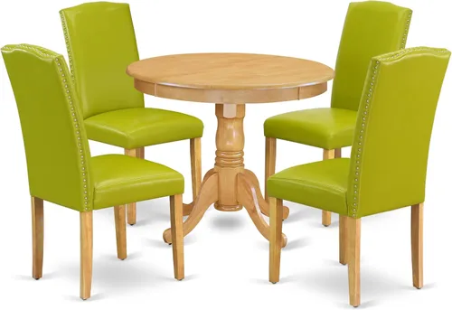 Miniatura 20 de East West Furniture ANEN3-LWH-06 - Juego de mesa de cocina de 3 piezas contiene una mesa de comedor redonda con pedestal y 2 sillas de comedor