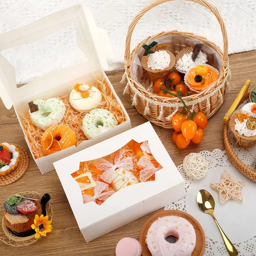 Miniatura 5 de TOMNK 50 cajas de galletas con ventana, 8 x 6 x 2.5 pulgadas, cajas de panadería con ventana de 2 estilos para golosinas, fresas cubiertas