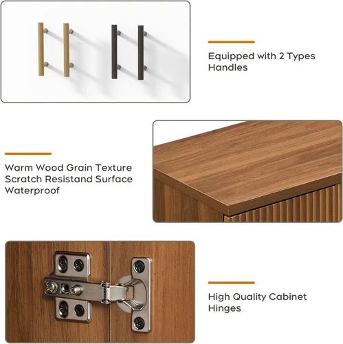 Miniatura 8 de Yechen Armario de buffet acanalado con acento de nogal con almacenamiento y 4 puertas, armario de almacenamiento Mordern Credenza con estantes