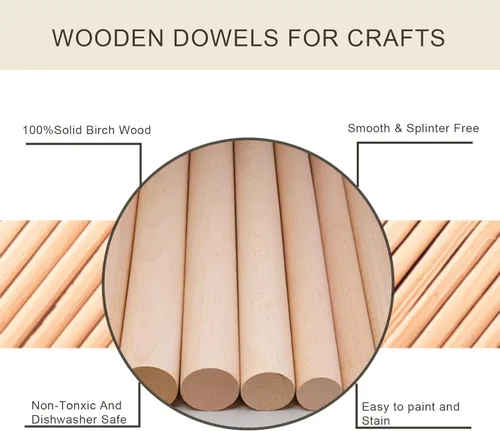 Miniatura 4 de HOSSIAN Varillas de Espiga de Madera 20PCS Palos de Madera Espigas de madera para Manualidades-Palos Redondos de Madera Dura Sin Terminar