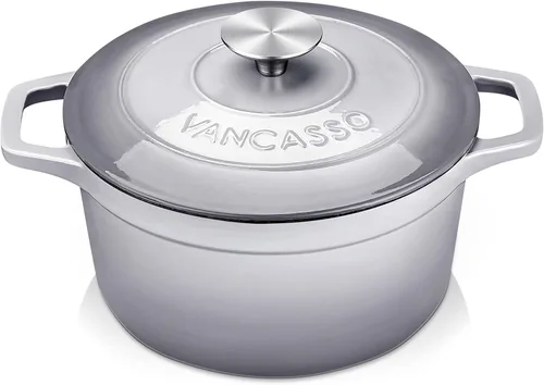 Miniatura 22 de vancasso Horno holandés de hierro fundido esmaltado, olla holandesa de 9.3 cuartos de galón con tapa, olla ovalada de hierro fundido con Crema