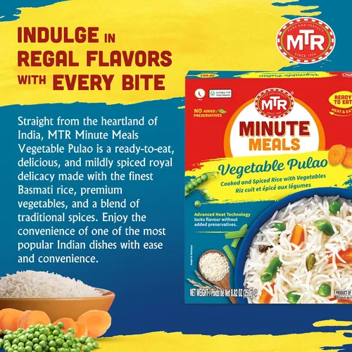 Miniatura 3 de MTR Listo para comer: Pulao de verduras - Paquetes de arroz para microondas para comidas instantáneas - Arroz delicioso y nutritivo listo en minutos