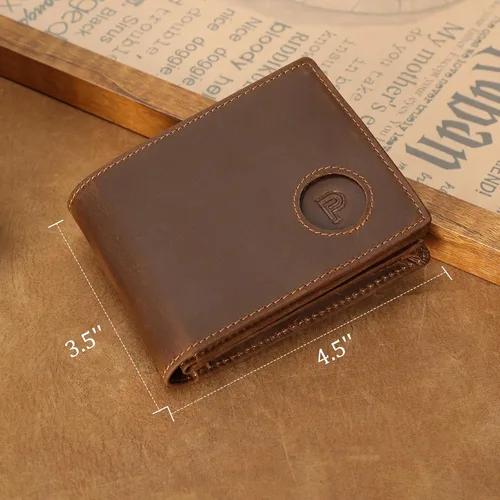 Miniatura 28 de Polare - Cartera plegable de piel de caballo loco natural para hombre, con bloqueo RFID