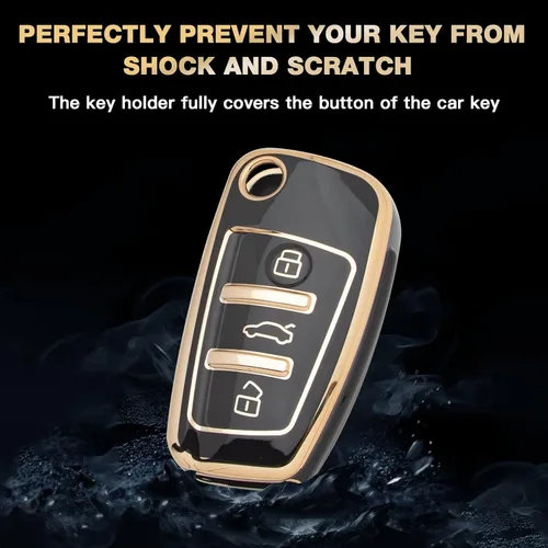 Miniatura 4 de Xotic Tech - Funda protectora de TPU con 3 botones de protección completa para llave sin llave, control remoto, con llavero compatible con Audi A3