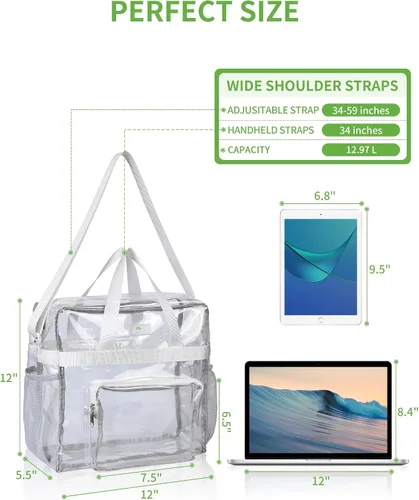 Miniatura 90 de MAY TREE Bolsa transparente para eventos en estadios de 12 x 6 x 12 pulgadas, bolsa de almuerzo transparente con correas reforzadas para trabajo