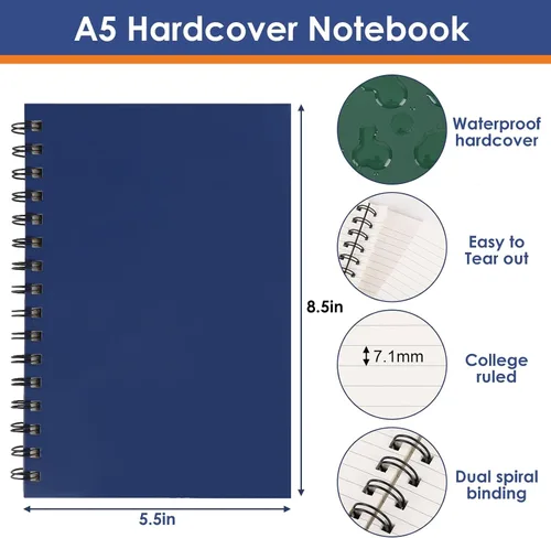 Miniatura 2 de LABUK 8 cuadernos en espiral de tapa dura, diarios en espiral A5, 160 páginas, papel grueso con rayas universitarias para trabajo, escuela