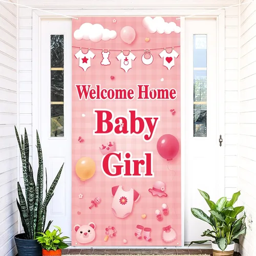 Labakita Cartel de bienvenida para puerta de bebé niña, cartel con texto en inglés "It's a Girl Welcome Baby Girl", decoración de baby shower para