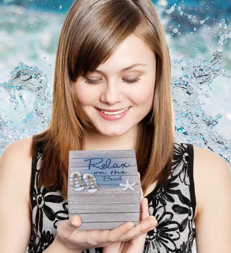 Miniatura 5 de CoTa Global Aqua Sky Relax - Caja de madera grande hecha a mano con sandalias y decoración de estrella de mar, decoración del hogar, organizador