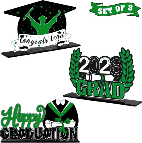 Miniatura 11 de LINGTEER Decoraciones de fiesta de graduación de clase 2026 – 3 piezas de felicitaciones de graduación 2026 de acrílico para centros de mesa de Azul