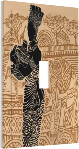 Cubierta de Interruptor de Pared de Una Sola Gangua con Motivo de Mujer Africana, Zebra y Elefantes, Placa Decorativa para Toma Eléctrica, para