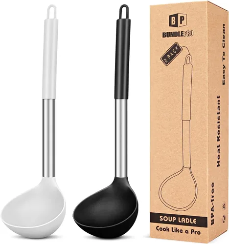 Miniatura 9 de Paquete de 2 cucharones de cucharón, cuchara grande de silicona para sopa, utensilios de cocina antiadherentes con alta resistencia al calor, sin