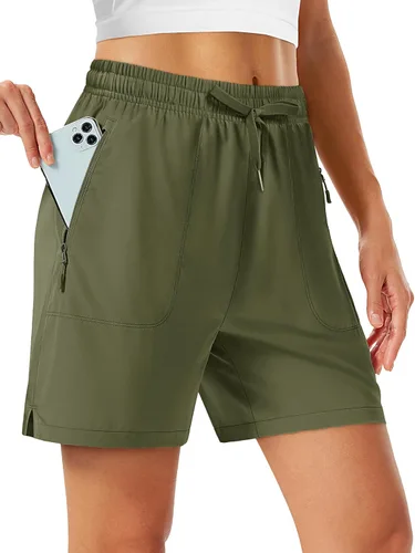 Miniatura 16 de TACVASEN Pantalones cortos de senderismo de 5 pulgadas para mujer, de secado rápido, ligeros, UPF 50+, pantalones cortos deportivos con bolsillos