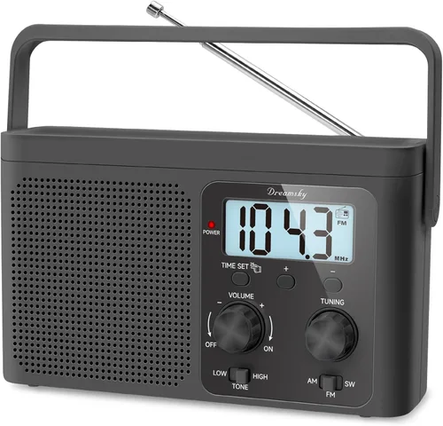 DreamSky Radio AM FM Portátil - Radio de Onda Corta a Batería o Enchufe de Pared para Casa al Aire Libre, Fuerte Recepción, Dial Grande Fácil de