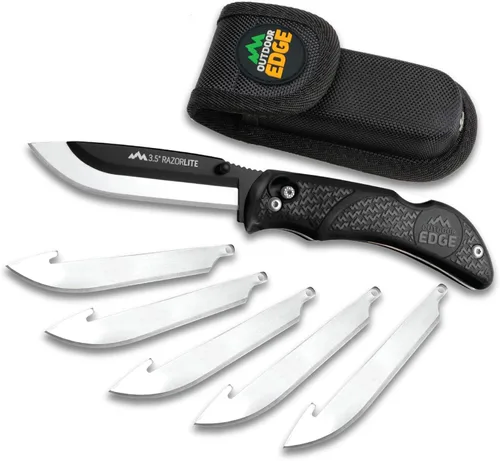 Miniatura 10 de Cuchillos Outdoor Edge RazorPro L de caza con cuchilla reemplazable de afeitar ultraafilada, mango naranja antideslizante TRP, funda para cinturón