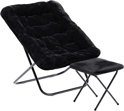 Miniatura 20 de Flash Furniture Archer - Silla Saucer con marco de acero plegable, silla portátil de gran tamaño, para dormitorio o dormitorio, 28 pulgadas, piel