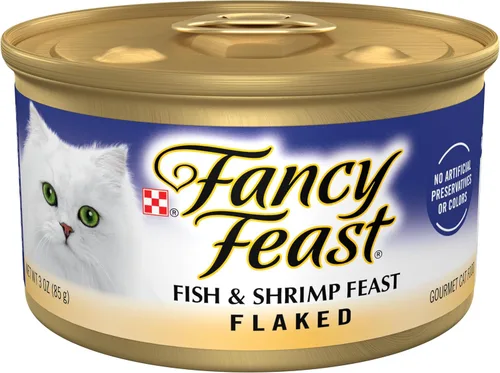 Comida húmeda para gatos Purina Fancy Feast con pescado y camarones en hojuelas - (Paquete de 24) latas de 3 oz