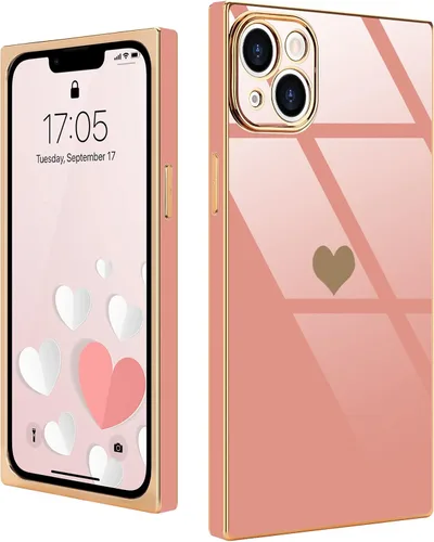 Miniatura 40 de Compatible con iPhone 12 Funda Rectangular Bonita Chapado Dorado Lujo Corazón de Amor Funda de Teléfono para Mujeres Niñas A Prueba de Golpes