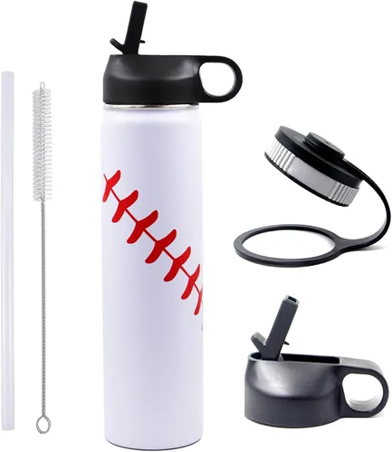 Miniatura 34 de Botella de agua de baloncesto de 12 onzas, botella de agua deportiva aislada al vacío de acero inoxidable con popote y 2 tapas, botella de agua