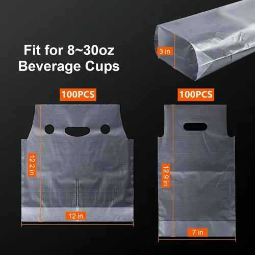 Miniatura 3 de Elyfree 200 unidades de transportador de bebidas para entrega, transportador de plástico transparente con asa para café/té/jugo, bolsas portátiles