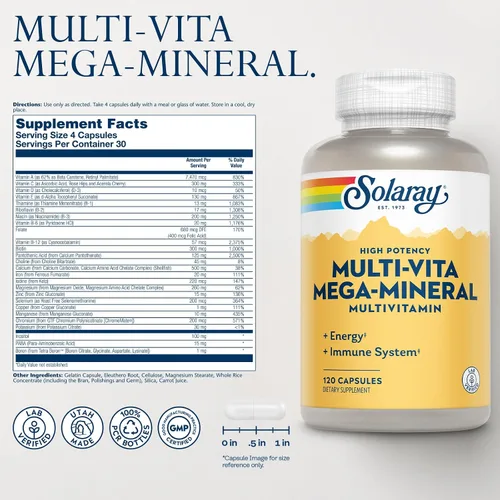 Miniatura 2 de SOLARAY Multi-Vita Mega-Minerales Cápsulas Multivitamínicas 120