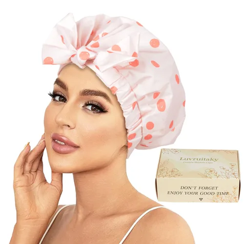 Miniatura 12 de 2 piezas de gorras de ducha para mujer, gorras de ducha reutilizables impermeables para el cabello con moño ajustable, lujosa gorra de baño